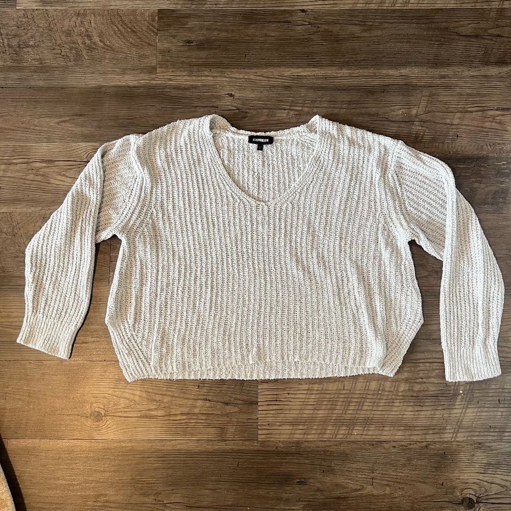 Express Knit Sweater Soft V/Scoop-Neck Grey Small